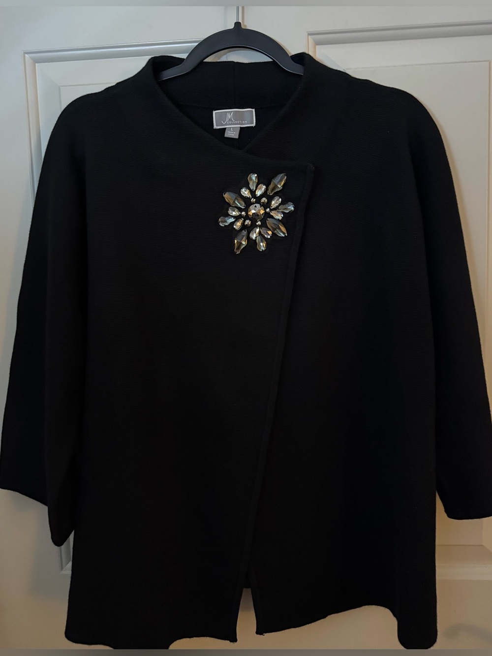 JM Collection Sweater Black Asymmetrical Sweater Jacket Size-Large **NWOT**